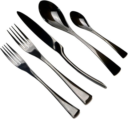 5-Piece 18/10 Stainless Steel Flatware Set Mirror Polishing Black, Serive for 1