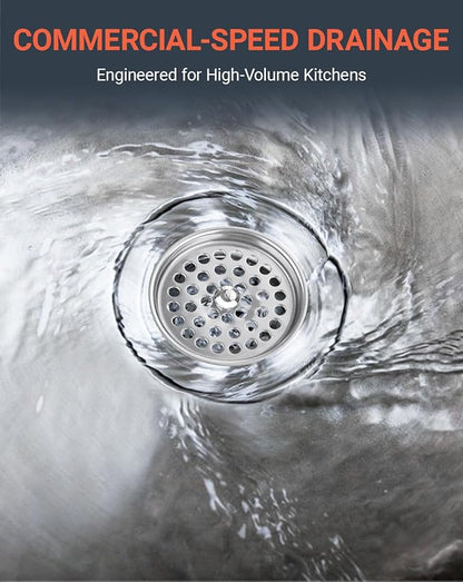 3-1/2 Inch Commercial Sink Strainer - 304 Stainless Steel Clog-Free Drain Cover, Precision Fit for 3.5" Drains & 3 Compartment Sinks, Heavy-Duty for High-Volume Kitchens