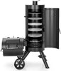 Captiva Designs Charcoal Vertical Smoker Grill and Offset Smoker Grill Combo, Extra Large Outdoor Barrel BBQ Meat Smoker with 5 Removable Smoking Grates & Built-in Hooks for Various Meat Foods