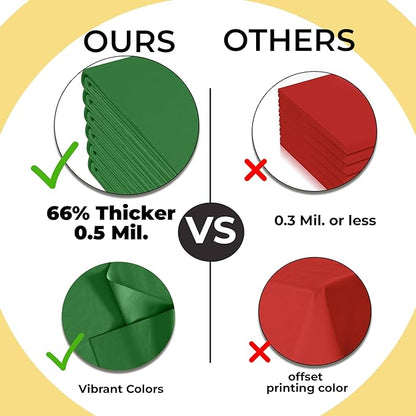 Party Solids 66% Thicker Premium Plastic Table Cloth Rectangle Table Cover 0.5 Mil 6 Pack Emerald Green Table Cloth 54 Inch x 108 Inch Disposable Tablecloth Won't Tear Easily Like Cheap Thin Brands