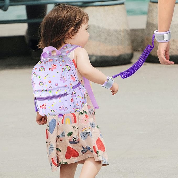 Accmor Toddler Backpack Leash, Cute Unicorn Baby Backpacks with Anti Lost Wrist Link, Mini Kids Backpack Leash Walking Harness for Outdoor Travel, Adorable Backpack Tether for Boys Girls 1-3 (Purple)