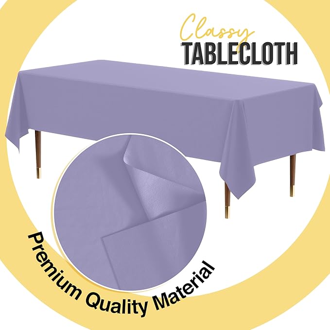 Exquisite 66% Thicker Premium Plastic Table Cloth Rectangle Table Cover 0.5 Mil 12 Pack Lavender Table Cloth 54 Inch x 108 Inch Disposable Tablecloth Won't Tear Easily Like Cheap Thin Brands