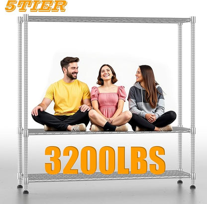 Himimi Storage Shelves with Wheels, 5-Tier Heavy Duty Steel Wire Rack Storage Shelving, Adjustable Metal Storage Shelves for Garage Kitchen Pantry Bathroom Laundry 18" D*60" W*82" H, Silver