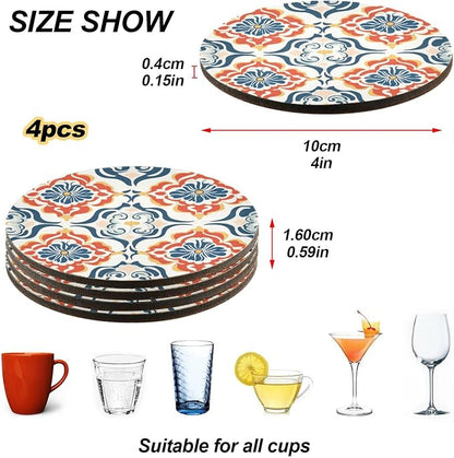 Seamless Asian Traditional Patterns Round Drink Coaster Set of 4 Heat Resistant