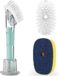 Dish Brush with Soap Dispenser Storage Set with 2 PCS Brush Refills & Holder, Dish Scrubber with Soap Dispenser, Dish Soap Brush, Dish Wand with Soap Dispenser for Dishes, Pans, Sink, Pots(Blue)