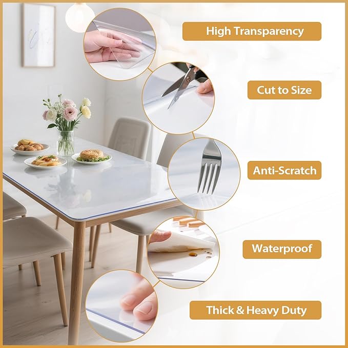 Frosted Table Protector 40 x 60 Inch, 1.9mm Thick Waterproof PVC Plastic Table Cover, Durable Table Pad for Dining Room, Kitchen, Writing Desk, and Coffee Tables