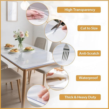 Frosted Table Protector 40 x 60 Inch, 1.9mm Thick Waterproof PVC Plastic Table Cover, Durable Table Pad for Dining Room, Kitchen, Writing Desk, and Coffee Tables