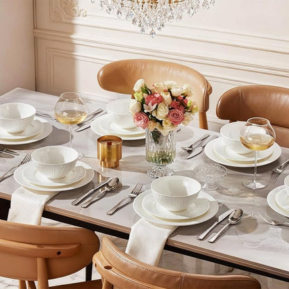 18Pc Textured White Bone China Set Service