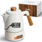 MIAMIO - Teapot Set with Warmer / 34 oz Tea Kettle with Infuser for Steeping Loose Tea Leaves - Gift for Women/Tea Lovers (White)