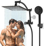Hibbent All Metal Shower Head, 8'' High Pressure Rain Shower Head/Handheld Showerhead Combo with 16'' Adjustable Arc-shaped Extension Arm, 10 Sprays, 71'' Hose, Showerhead Holder, Oil Rubbed Bronze