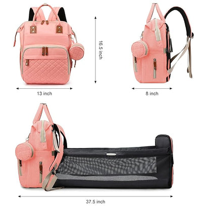 Diaper Bag, Backpack with Changing Station, Waterproof Baby Bag for Boys & Girls, USB Charging Port for Parents, Travel Backpack Baby Essentials & Lovely Baby Shower Gifts, Pink