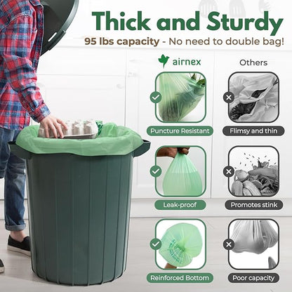 Compostable Kitchen Trash Bags 33 Gal - Cornstrarch Leakproof & Tear Resistant 40 Compost Bags - OK Compost Home & Seedling Certified 0.28 mm Kitchen Garbage Bags