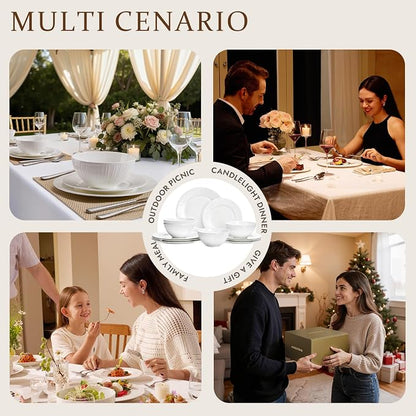 18Pc Textured White Bone China Set Service