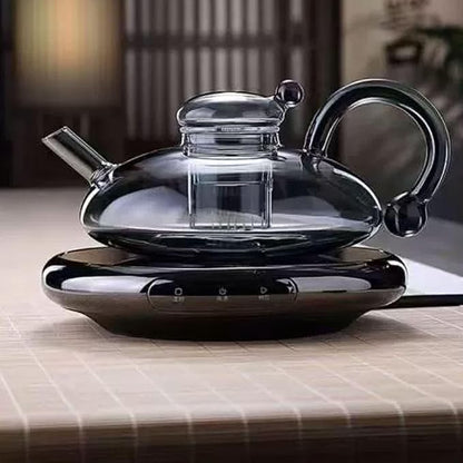 2026 Upgrade - 24 OZ Luxury Glass Teapot with Warmer,Automatic Electric Kettle with Tea Infuser,Teapot and Cup Set with Warmer,New Year Christmas Gift for Tea Lovers (Gray)