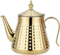 SANQIAHOME 1.2L(40oz) Stainless Steel Hammer Patterned Teapot With Removeable Infuser,Loose leaf cover,Gold