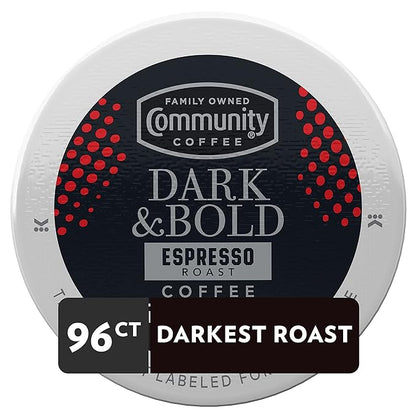 Community Coffee Dark & Bold Espresso Roast 96 Count Coffee Pods, Compatible with Keurig 2.0 K-Cup Brewers, 24 count (Pack of 4)