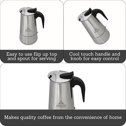 IMUSA USA B120-22062M Stainless Steel Stovetop Espresso Coffeemaker 6-Cup, Silver