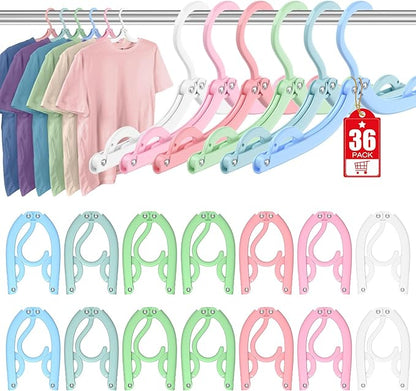 36 Pcs Travel Hangers Portable Foldable Travel Hanger Organizer, Plastic Cruise Ship Essentials Clothes Folding Hangers for Camping Flying RV Europe Vacation Essentials Suitcase, Pastel Multi