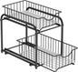 SONGMICS 2-Tier Pull Out Cabinet Organizers, Under Sink Organizer, Bathroom Organizer and Storage, Sliding Basket Drawers, Stackable for Kitchen, Bathroom, Ink Black UKCS017B01
