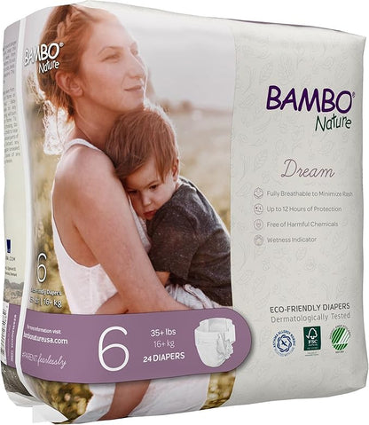 Bambo Nature Hypoallergenic Dream Baby Diapers, Premium Eco-Labeled Sustainable Diapers, Enhanced Leakage Protection, Totally Chlorine-free, Skin Friendly, and Super Absorbent - Size 6 (72 Count)