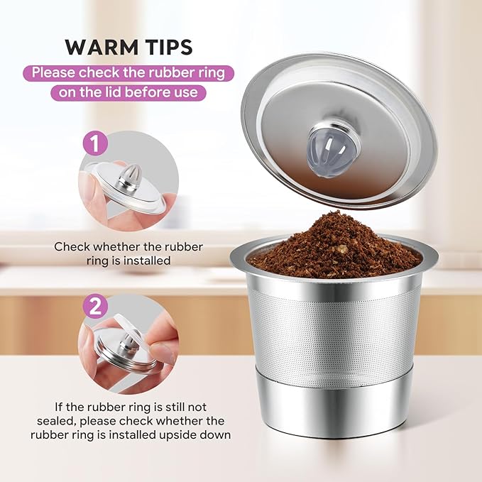 Reusable K Cups Coffee Filter, 2 Pack Stainless Steel K Cup Reusable Coffee Pods Filters with 15 O-Rings for K eurig 1.0 & 2.0 Coffee Makers Metal K-cup Refillable