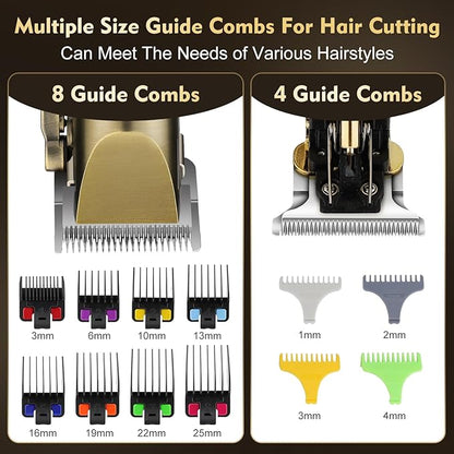Professional Hair Clippers for Men,Hair Clippers+T-Blade Trimmer+Electric Shaver+Nose Hair Trimmer Set,4 in 1 Cordless Barber Hair Cutting Kit LCD Display Gifts (Gold)