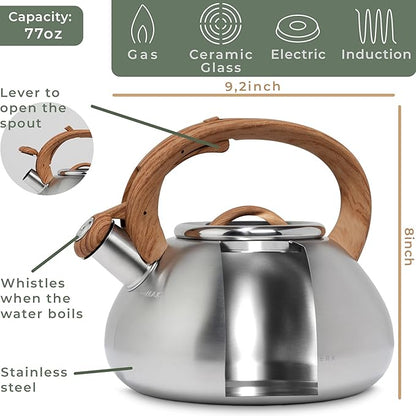 WALDWERK Tea Kettle Stovetop (2.4 Quart) - Teapot for Stovetop - also for Induction and Gas Stoves - Stainless Steel Tea Kettle - Whistling Tea Kettle for Stove Top