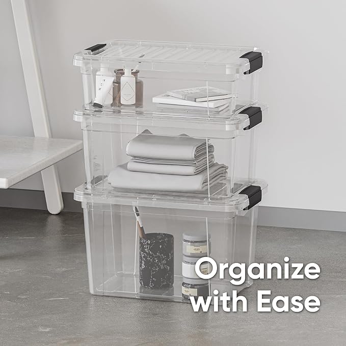 Superio Storage Bins with Lids- 2 Pack, 7.4 Qt Clear Boxes for Organizing, Stackable Plastic Containers- BPA Free, Non-Toxic, Odor Free, Organizer for Home, Office, Dorm