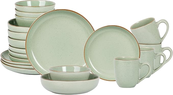 Eur-Nordic Shape Raising Rim 20pc Dinnerware Set, Shiny Glaze Green with Speckle Effect