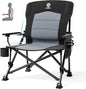 EVER ADVANCED Oversized Folding Camping Chair for Adults with Adjustable Lumbar Support, Heavy Duty Chair with Side Pockets, Portable Collapsible Quad Chair for Outside