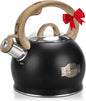 Tea Kettle Stovetop, Black Tea Kettles-2.1 Quart Loud Whistle Stovetop Teapot,Food Grade Stainless Steel with Wood Pattern Handle, Unique Button Control Kettle Outlet for Tea, Coffee