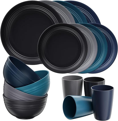 Quatish 16 Pcs Unbreakable Plates and Bowls, Plastic Dinnerware Sets
