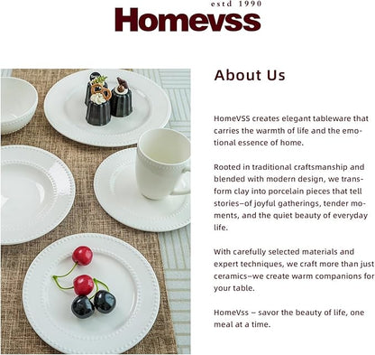 HomeVss, New Bone China Dinnerware Set, Embossed Pearl Design, 16pc Set