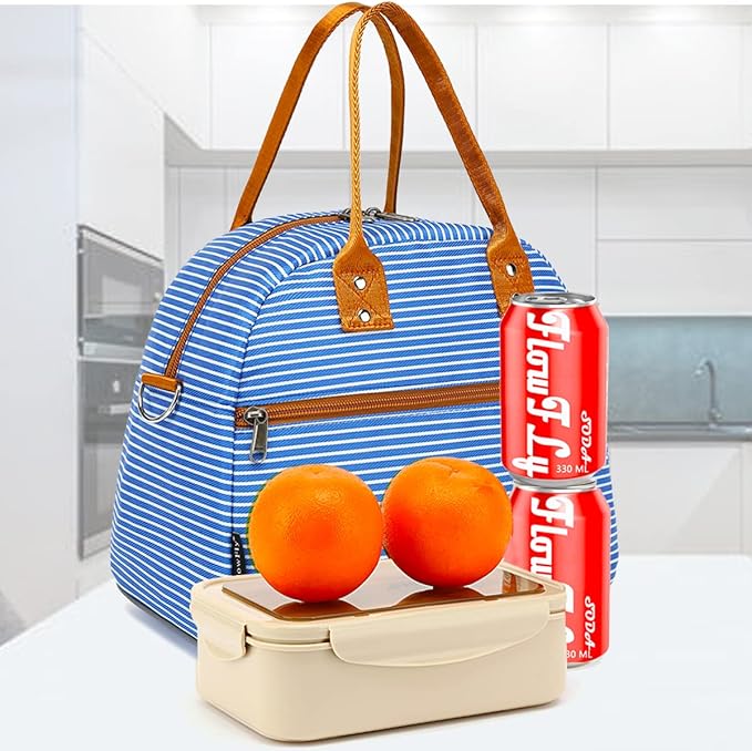 FlowFly Insulated Lunch Bag With Shoulder Strap for Women, Men, and Kids, Large and Reusable, Handle, Freezable Work and School Travel Tote and Meal Prep Organizer,Royal