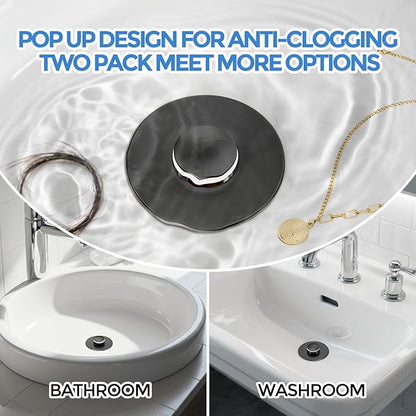 zaa Bathroom Sink Stopper - 2Pack Bathroom Sink Drain Strainer,Pop Up Bathroom Drain Stopper with Anti-Clogging Filter Basket,for 1.05~1.65 in U.S.Standard Basin Drain Holes,Black