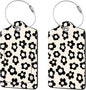 2 Pcs Luggage Tags for Suitcase, Cute Unique PU Leather Travel Bag Tag with Privacy Cover ID Label Address Card and Durable Metal Ring Suitable for Men Women Children Backpack,Black Flowers