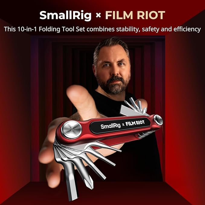 SmallRig x FILM RIOT 10-in-1 Folding Tool Set with Screwdrivers and Hex Key Wrenches, Multiple Angle Positioning, Portable and Compact Design (Red) - 4813