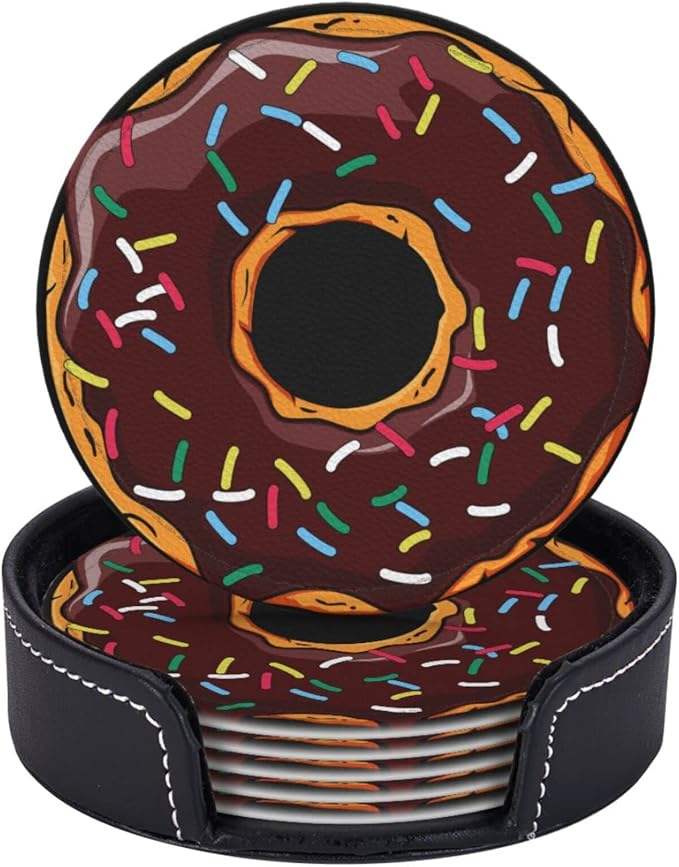 6 Pcs Donut Funny Leather Coasters
