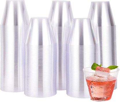 JOLLY CHEF 𝟐𝟎𝟎 𝐏𝐚𝐜𝐤 𝟗 𝐨𝐳 Clear Disposable Plastic Cups Heavy-duty Party Glasses, Disposable Cups for Thanksgiving, Halloween,Christmas Party