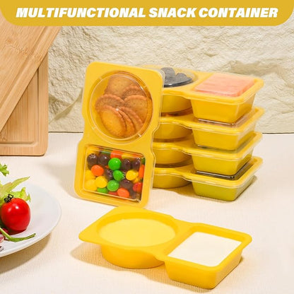 Double Compartment Snack Containers with Lids, 2 Compartment Condiment Container, Plastic Disposable Snack Pack Containers for Sauce, Salad, Food Storage Box(30PCS-Yellow)