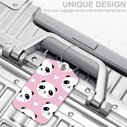 2 Pcs Cute Panda and Heart Luggage Tags for Suitcases PU Leather Baggage Tags Name ID Label with Privacy Cover and Stainless Steel Loop for Men Women Travel Bag Suitcase