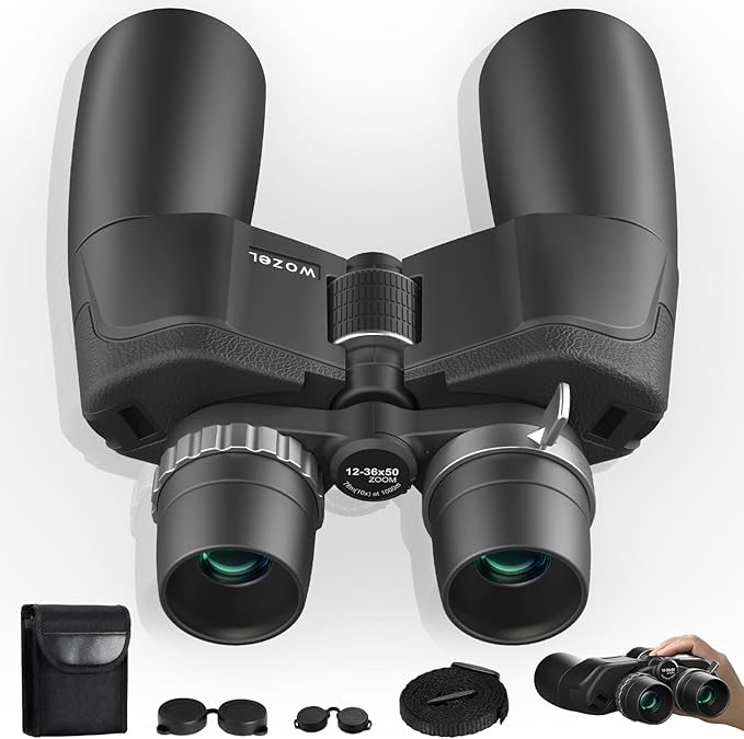 12-36X50 High Powered Zoom Binoculars for Adults - Wozel HD Professional Binoculars with Large Vision - Waterproof Binocular with Low Light for Bird Watching Travel Hunting Sports Cruise Outdoor