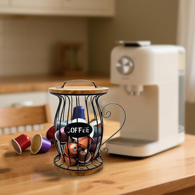 Coffee Pods Holder Organizer, Large Capacity Nespresso Storage and Organization Creamer Container Basket for Kitchen Counter Countertop Office Kpop Desktop Stand organizador de cafe (Circular Grid)