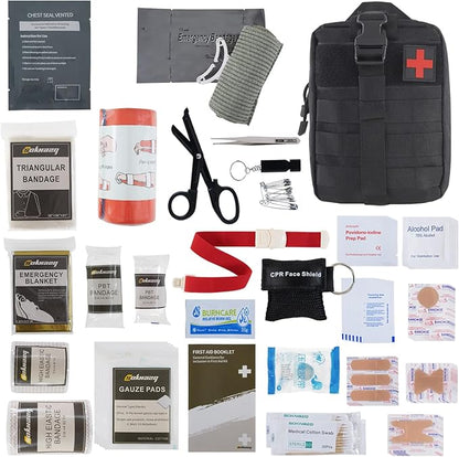 IFAK Trauma Kit, Molle Pouch Emergency Survival Kit, 6” Israeli Straps, Chest Seal Vented, Self-Adhesive Elastic Bandage, for Wound Care(Black)