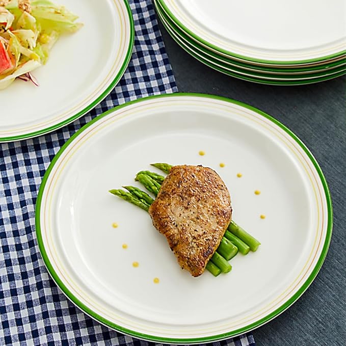 10.5-inch Porcelain Dinner Plate Set of 6 - Microwave, Oven and Dishwasher Safe, Scratch Resistant. (Cozy Green)