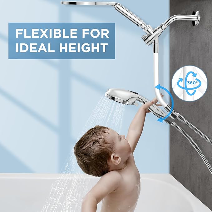 MakeFit Dual Handheld Shower Head Combo, 2-in-1 Rain Shower Heads System 8 Inch Rainfall Shower Head and 10 Modes High Pressure Hand Held Showerhead with Built-in Power Wash