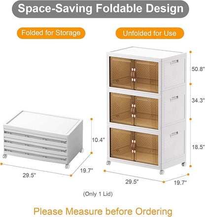 Extra Large Stackable Storage Bins with Lids & Wheels & Door, 480QT-160QT/40GAL*3Pack Foldable Collapsible Closet Organizers, Plastic containers drawers for bedroom Dorm