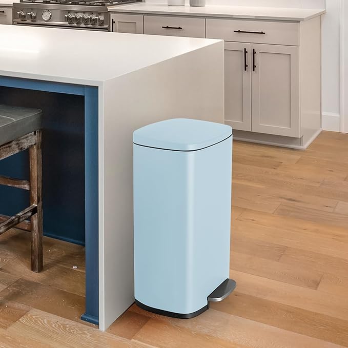 8 Gal Kitchen Trash Can, 30L Recycling or Garbage Bin, Brushed Stainless Steel Waste Basket, Soft&Quiet Close Dustbin, with Step-On Pedal, Removable Inner Bucket, for Home, Office, Living Room