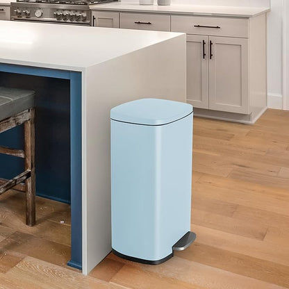 8 Gal Kitchen Trash Can, 30L Recycling or Garbage Bin, Brushed Stainless Steel Waste Basket, Soft&Quiet Close Dustbin, with Step-On Pedal, Removable Inner Bucket, for Home, Office, Living Room