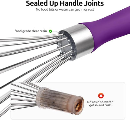 U-Taste 9" Small Egg Whisk: 18/10 Stainless Steel Kitchen Cooking Wire Balloon Wisk, Heavy Duty Metal Beater Stirrer, Manual Baking Tool with 6 Flex Wires for Hand Mixing, Blending Sauce (Purple)